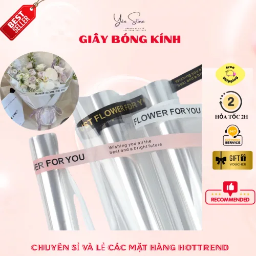 Cuộn Giấy Bóng Kính Viền Chữ Màu Trắng Dùng Gói Hoa, Giỏ Trái Cây, Gói Bánh Kẹo, Quà Tặng